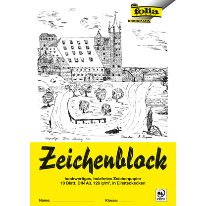 Artikelbild für folia Zeichenblock mit Leinenecken DIN A3 120 g/qm, 10 Blatt, 10 Blatt, Artikelnummer 481616