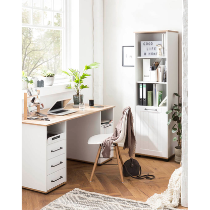 Artikelbild 6 für MÖBELPARTNER Jelda Schreibtisch eiche-landhaus rechteckig, Wangen-Gestell weiß 150,0 x 70,0 cm, Artikelnummer 254898