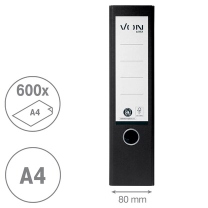 Artikelbild 3 für VON LEITZ Ordner schwarz mamoriert Karton 8,0 cm DIN A4, 1 St., Artikelnummer 635609