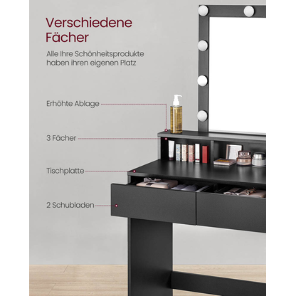 Artikelbild 7 für VASAGLE Schminktisch rechteckig Melamin, Spanplatte schwarz 80,0 x 40,0 x 145,0 cm, 1 St., Artikelnummer 438687