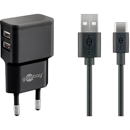 Artikelbild für goobay Ladekabel mit Adapter schwarz, Kabellänge: 1,0 m, 12 Watt, Artikelnummer 788552