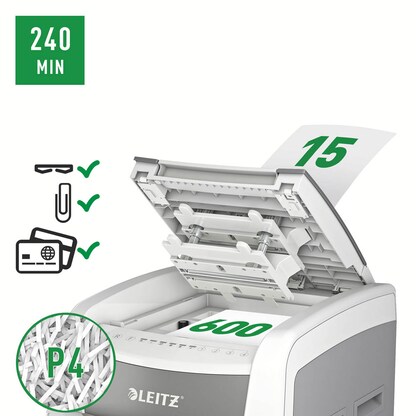 Artikelbild 14 für LEITZ IQ Autofeed Office Pro 600 Aktenvernichter mit Partikelschnitt P-4, 4 x 36 mm, bis 600 Blatt, weiß, Artikelnummer 429801