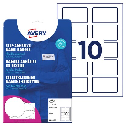 Artikelbild für AVERY Zweckform Namensetiketten J4785-20 weiß 80,0 x 50,0 mm, 20 Blatt, Artikelnummer 563027