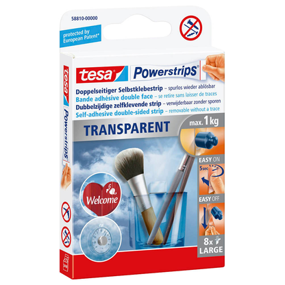 Artikelbild für tesa Powerstrips TRANSPARENT Klebestreifen für max. 1,0 kg, 2,0 x 5,0 cm, 8 St., Artikelnummer 252167