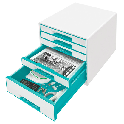 Artikelbild 2 für LEITZ Schubladenbox WOW Cube perlweiß/eisblau 52142051, DIN A4 mit 5 Schubladen, 1 St., Artikelnummer 418689