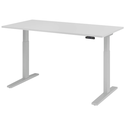 Artikelbild für HAMMERBACHER Akandia elektrisch höhenverstellbarer Schreibtisch lichtgrau rechteckig, C-Fuß-Gestell silber 160,0 x 80,0 cm, Artikelnummer 486561