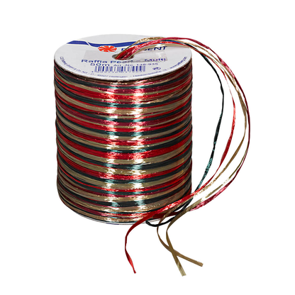 Artikelbild für PRÄSENT Geschenkband Raffia glänzend rot/braun/grün 3,0 mm x 50,0 m, Artikelnummer 659045