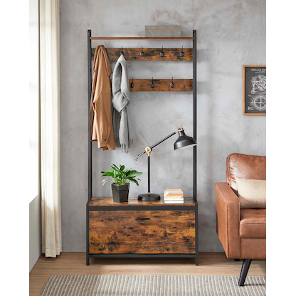 Artikelbild 8 für VASAGLE Garderobenbank mit Haken HSR405B01 weiß, eiche Metall 85,0 cm, Artikelnummer 759627