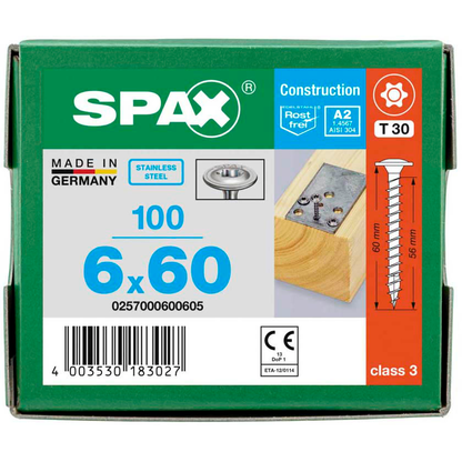 Artikelbild 6 für SPAX® Holzbauschrauben T30 Tellerkopf Edelstahl A2 0257000600605 6 mm x 60 mm, 100 St., Artikelnummer 396639