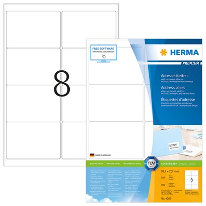 Artikelbild für HERMA Adressetiketten 4269 weiß 99,1 x 67,7 mm, 100 Blatt, Artikelnummer 188557