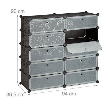Artikelbild 5 für relaxdays Schuhschrank, 10021978_46 schwarz, transparent 10 Fachböden 94,0 x 36,5 x 90,0 cm, Artikelnummer 451127