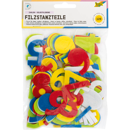 Artikelbild für folia Bastelfilz Zahlen sortiert weiß, gelb, rot, blau, grün 120 St., Artikelnummer 479141