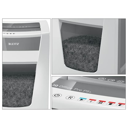 Artikelbild 13 für LEITZ IQ Office Pro Aktenvernichter mit Partikelschnitt P-5, 2 x 5 mm, bis 7 Blatt, weiß, Artikelnummer 634562