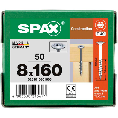 Artikelbild 7 für SPAX® Holzbauschrauben T40 Tellerkopf WIROX 0251010801605 8 mm x 160 mm, 50 St., Artikelnummer 397319