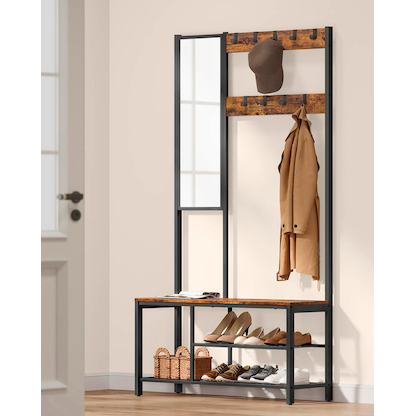 Artikelbild 4 für VASAGLE Garderobenbank mit Haken und Schuhrost HSR050B01V1 braun, schwarz Metall 98,0 cm, Artikelnummer 438293