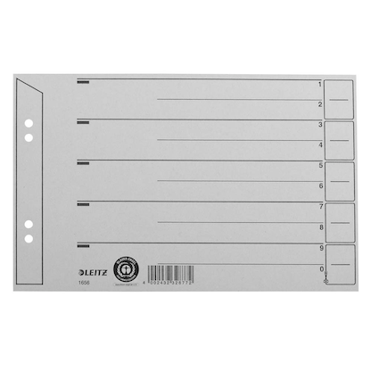 Artikelbild für LEITZ Trennblätter 1656 DIN A5 quer 1-0 grau, 200 g/qm, 100 St., Artikelnummer 781047