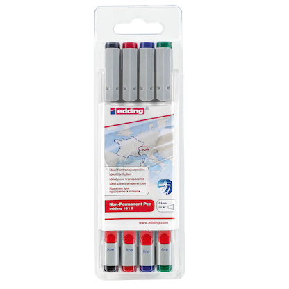 Artikelbild für edding 151 Folienstifte-Set farbsortiert non-permanent, 4 St., Artikelnummer 269611