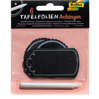 Artikelbild für folia Geschenkanhänger schwarz Tafelfolien Anhänger inkl. Specksteinstift Ø 5,5 cm, 6 St., Artikelnummer 963126