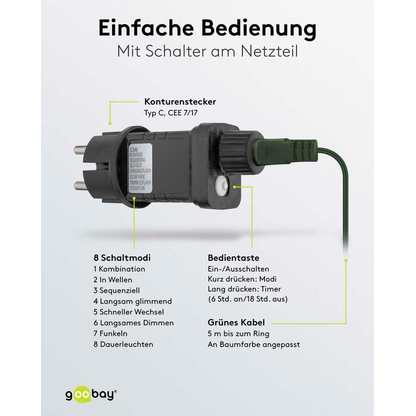 Artikelbild 7 für goobay Baummantel mit Ring LED Lichtervorhang grün, 1 St., Artikelnummer 725406