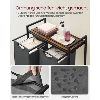 Artikelbild 7 für VASAGLE Wäschesortierer grau, braun, 1 St., Artikelnummer 438669