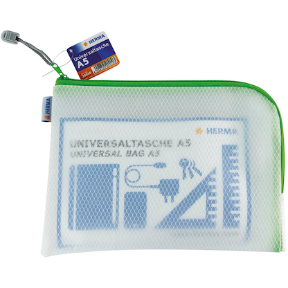 Artikelbild für HERMA Reißverschlussbeutel DIN A5 transparent/grün, 1 St., Artikelnummer 554987