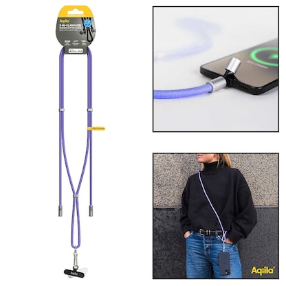 Artikelbild für Aqiila® LANYARD Handykette Ladekabel lila, Kabellänge: 0,3 - 1,5 m, 30 Watt, Artikelnummer 739914