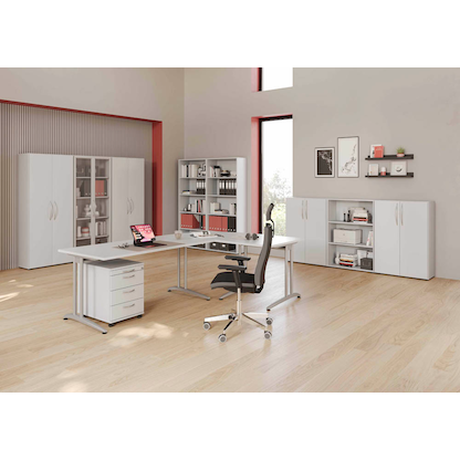 Artikelbild 4 für HAMMERBACHER Altus Schreibtisch lichtgrau rechteckig, C-Fuß-Gestell silber 160,0 x 80,0 cm, Artikelnummer 203380