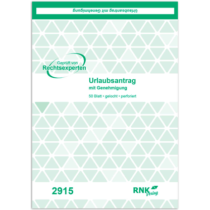 Artikelbild für RNK-Verlag Urlaubsantrag Formularbuch 2915, 1 Block, Artikelnummer 620676