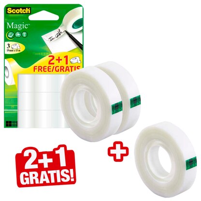 Artikelbild für 2 + 1 GRATIS: Scotch Magic™ Tape Klebefilm matt 19,0 mm x 15,0 m 2 Rollen + GRATIS 1 Rollen, Artikelnummer 751717