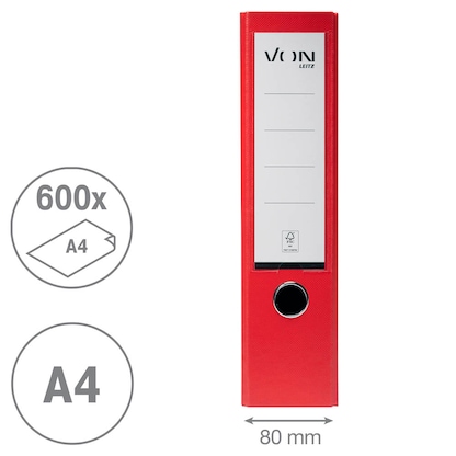 Artikelbild 4 für VON LEITZ Ordner rot Karton 8,0 cm DIN A4, 1 St., Artikelnummer 635668