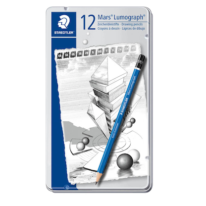 Artikelbild für STAEDTLER Mars Lumograph 100 Bleistifte B, H, HB, 2H, 2B, 4H, 3H, 3B, 4B, 5B, 6B blau, 12 St., Artikelnummer 310223