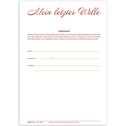 Artikelbild 5 für RNK-Verlag Testament Formulare 2812, 1 St., Artikelnummer 620688