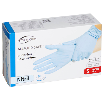 Artikelbild für HYGONORM unisex Einmalhandschuhe ALLFOOD SAFE blau Größe S, 250 St., Artikelnummer 588208