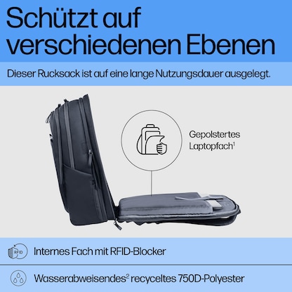 Artikelbild 9 für HP Laptop-Rucksack Travel Plus Kunstfaser blau bis 43,2 cm (17 Zoll), Artikelnummer 506267