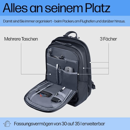 Artikelbild 10 für HP Laptop-Rucksack Travel Plus Kunstfaser blau bis 43,2 cm (17 Zoll), Artikelnummer 506267