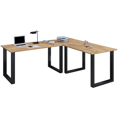 Artikelbild für VCM my office Lona Schreibtisch honig-eiche L-Form, U-Fuß-Gestell schwarz 190,0 x 80,0/160,0 cm, Artikelnummer 268977