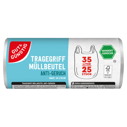 Artikelbild für GUT&GÜNSTIG Müllbeutel ANTI-GERUCH 35,0 l transparent, 25 St., Artikelnummer 989436