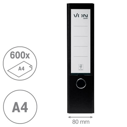 Artikelbild 4 für VON LEITZ Ordner schwarz Karton 8,0 cm DIN A4, 1 St., Artikelnummer 635694