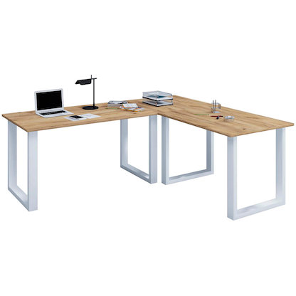Artikelbild für VCM my office Lona Schreibtisch honig-eiche L-Form, U-Fuß-Gestell silber 190,0 x 50,0/160,0 cm, Artikelnummer 268658