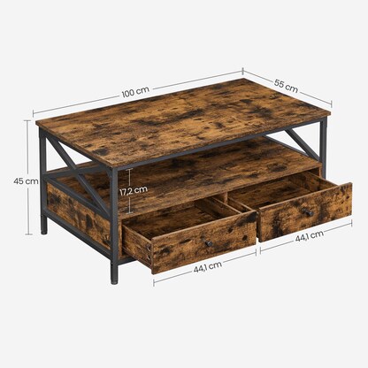 Artikelbild 4 für VASAGLE Couchtisch rechteckig Spanplatte braun 100,0 x 55,0 x 45,0 cm, 1 St., Artikelnummer 289829