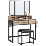 Artikelbild 1 für VASAGLE Schminktisch rechteckig Spanplatte eiche, schwarz 90,0 x 40,0 x 141,0 cm, 1 St., Artikelnummer 759468