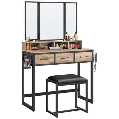 Artikelbild für VASAGLE Schminktisch rechteckig Spanplatte eiche, schwarz 90,0 x 40,0 x 141,0 cm, 1 St., Artikelnummer 759468