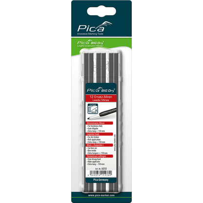 Artikelbild für Pica Big Dry 6050 Bleistiftminen für Zimmermannsbleistift mit Druckmechanismus grau 2H 2,0 - 5,0 mm, 12 St., Artikelnummer 549119