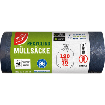 Artikelbild für GUT&GÜNSTIG Müllbeutel RECYCLING 120,0 l schwarz, 10 St., Artikelnummer 990657