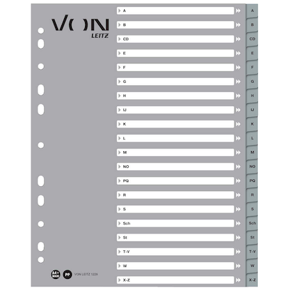 Artikelbild für VON LEITZ Register DIN A4 Überbreite A-Z grau-weiß 20-teilig, 1 Satz, Artikelnummer 635837