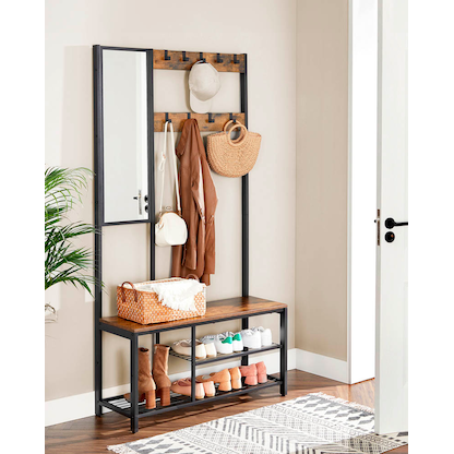 Artikelbild 5 für VASAGLE Garderobenbank mit Haken und Schuhrost HSR050B01V1 braun, schwarz Metall 98,0 cm, Artikelnummer 438293