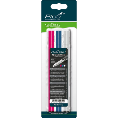 Artikelbild für Pica Big Dry Tiefbau 6040 Ersatzminen für Tieflochmarker-Bleistift farbsortiert 2,0 - 5,0 mm, 12 St., Artikelnummer 549259