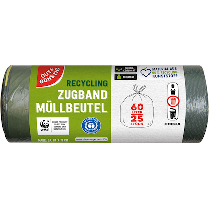 Artikelbild für GUT&GÜNSTIG Müllbeutel RECYCLING 60,0 l schwarz, 25 St., Artikelnummer 988384