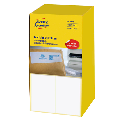 Artikelbild für AVERY Zweckform Frankieretiketten 3433 weiß 163,0 x 43,0 mm, 1.000 Etiketten , Artikelnummer 647305