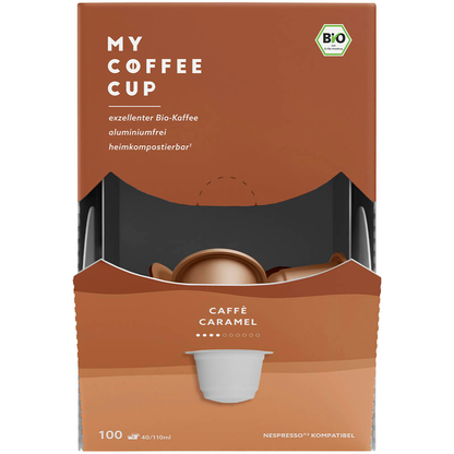 Artikelbild 2 für MY COFFEE CUP CARAMEL Bio-Kaffeekapseln, Arabica- und Robustabohnen 100 Stück, Artikelnummer 672229